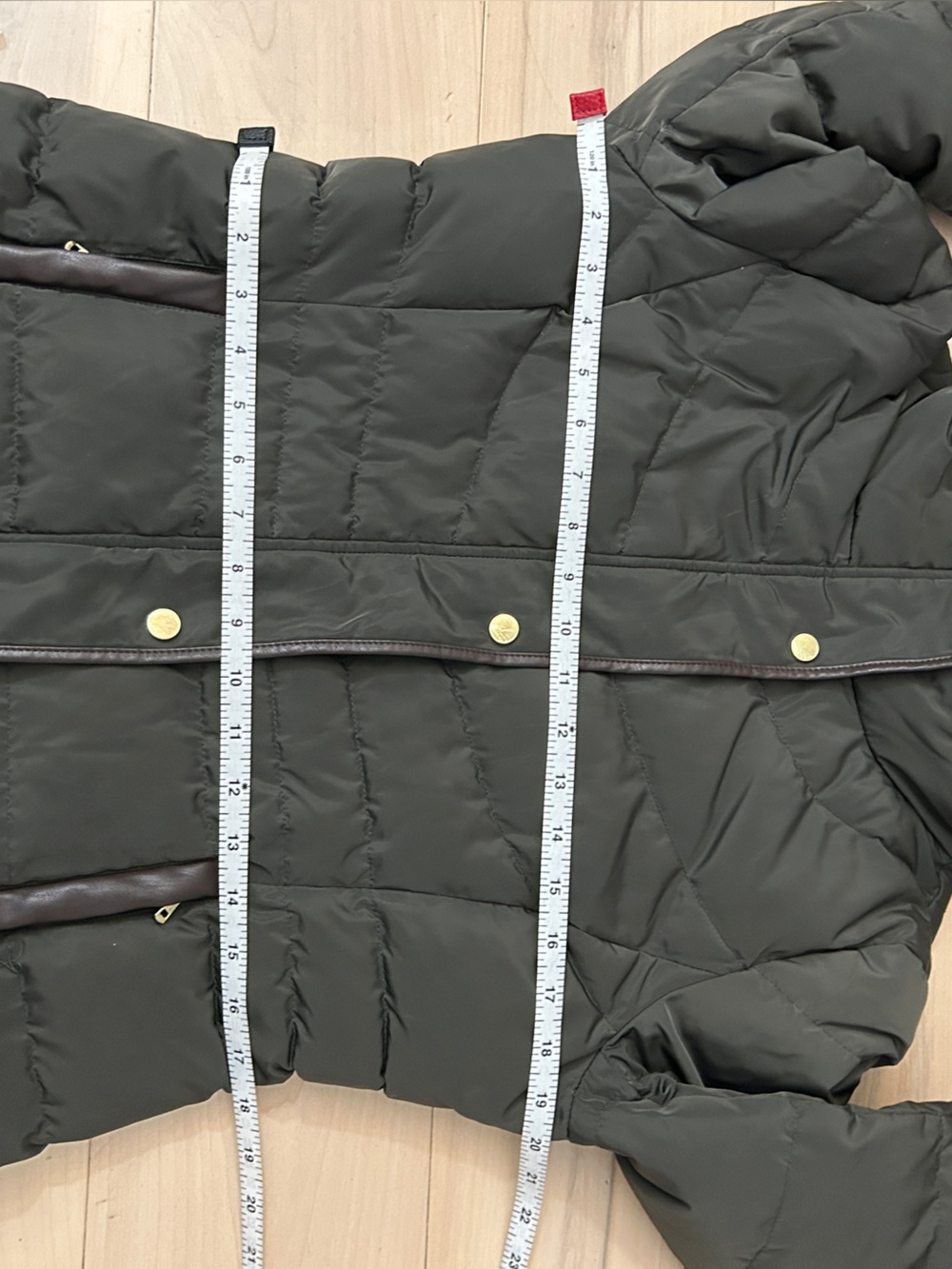 Cole Haan Signature Olive Green Down Puffer Hooded Jacket with Faux-Fur Medium - Picture 6 of 15